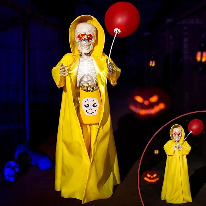 3FT Sound-Activated Halloween Animatronic Skeleton – Lights, Movement & Candy Bag – New