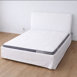 Newer Queen Ikea Vanvik Upholstered Sleigh Bed Frame w/ Crystli 6" Memory Foam Mattress