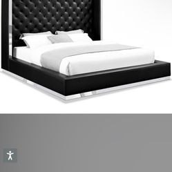 Luxury Black Leather/mirror Bed Frame With Storage All Around