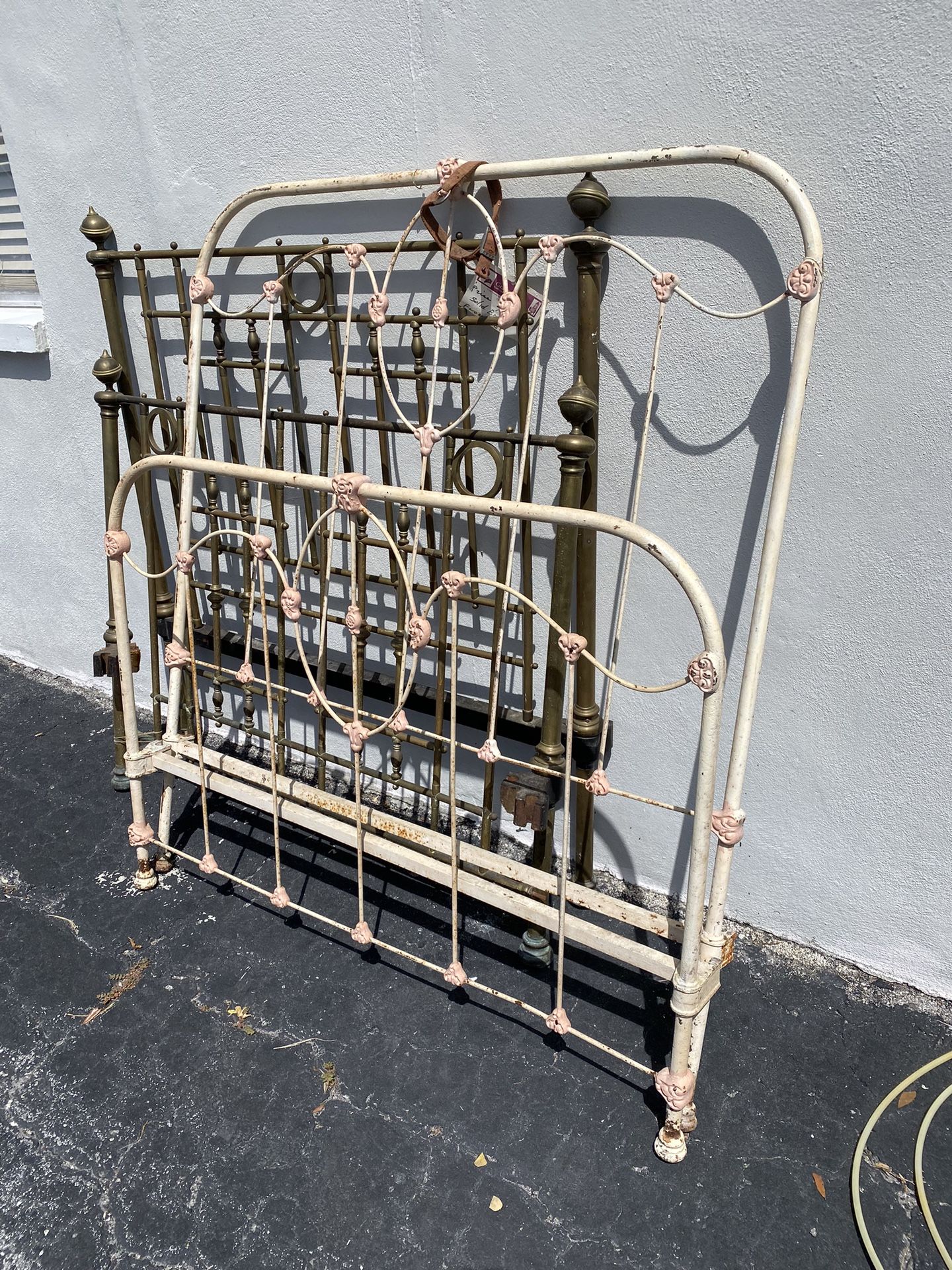 Antique White Metal Headboard And Footboard