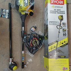 New Ryobi 4 Cycle 18 In Gas Straight Shaft String Trimmer Attachment Capable