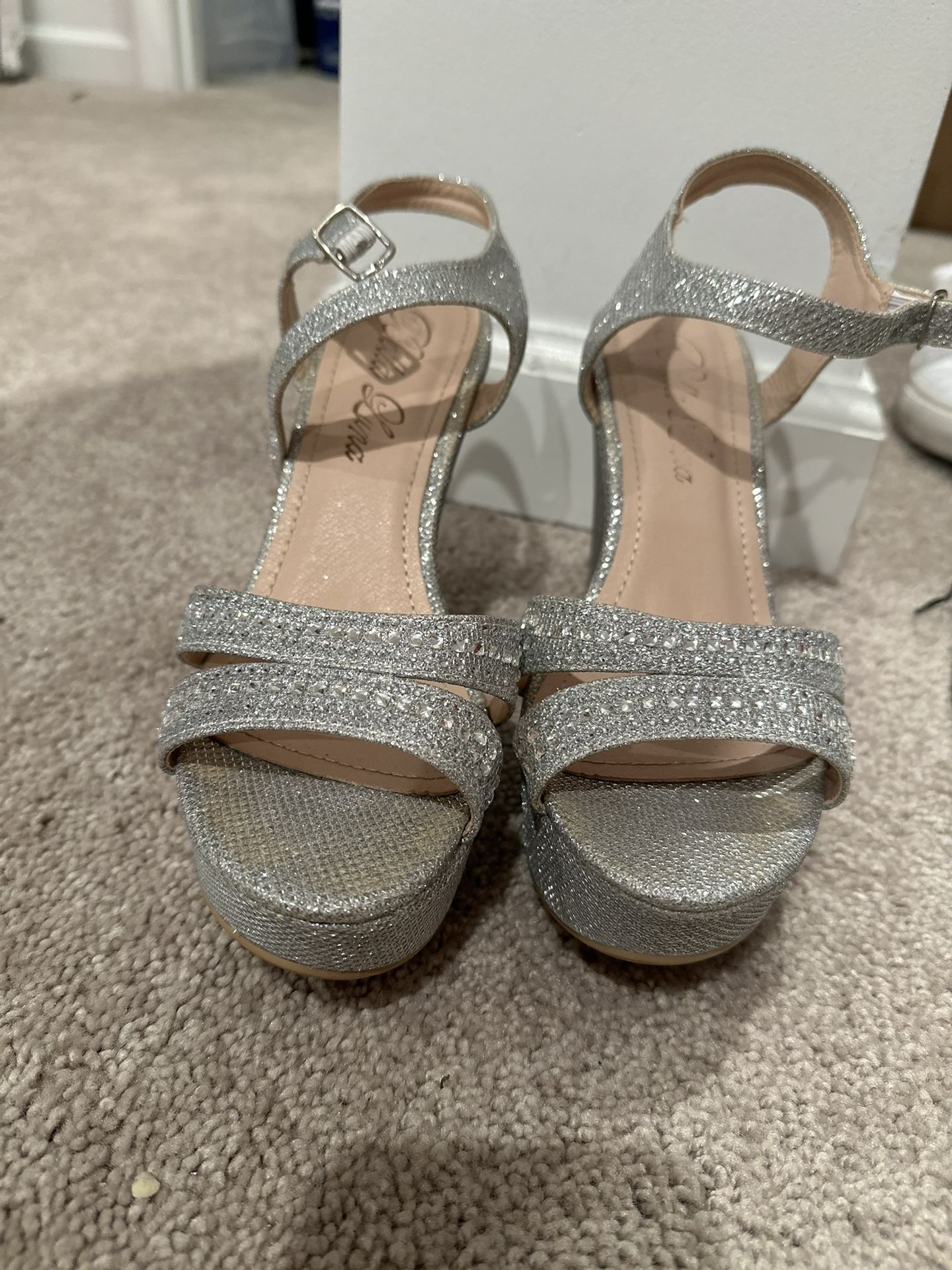 Bella Luna Women's Open Toe Chunky High Heel Rhinestone Glitter Sandals