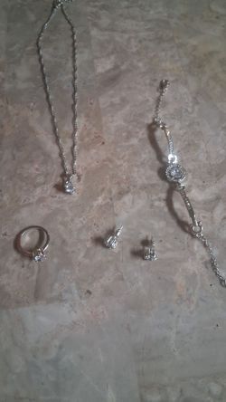 Silver-Tone CZ Jewelry Set – 4 Pieces