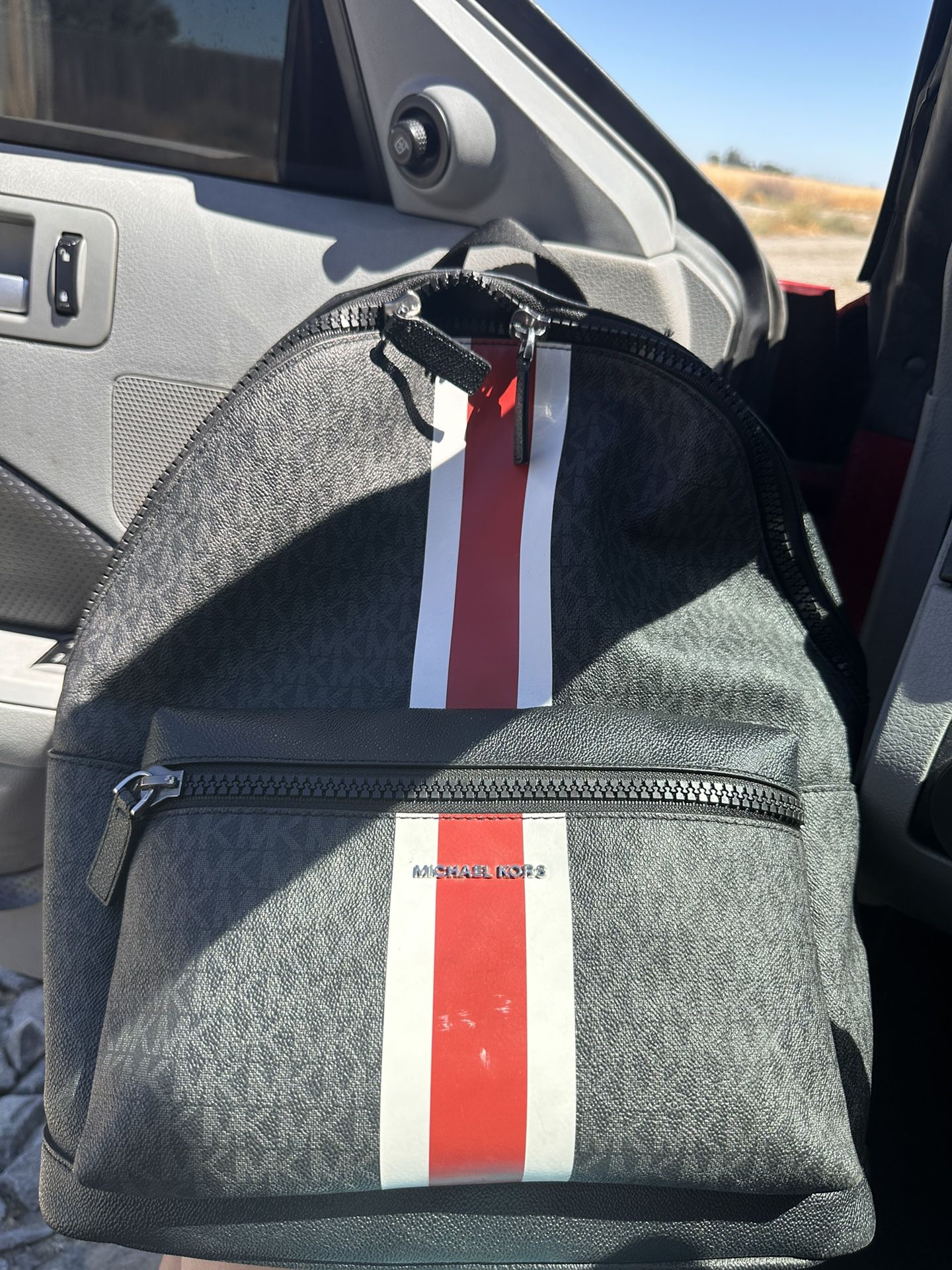 NWT Michael Kors Mens Cooper Logo Backpack Large (Black Signature / Red Stripe)