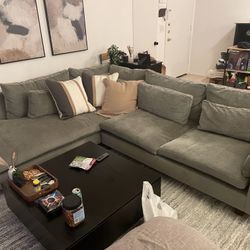 West Elm Harmony Bumper Chaise Couch - 112 Inches Wide