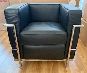 Corbusier Petit Modele Three Seater Sofa & Chair, Black Premium Leather