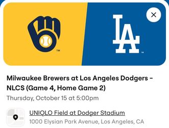 4 tickets available to Milwaukee Brewers at Los Angeles Dodgers