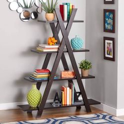 4 Tier Ladder Bookshelf Storage Shelves brown