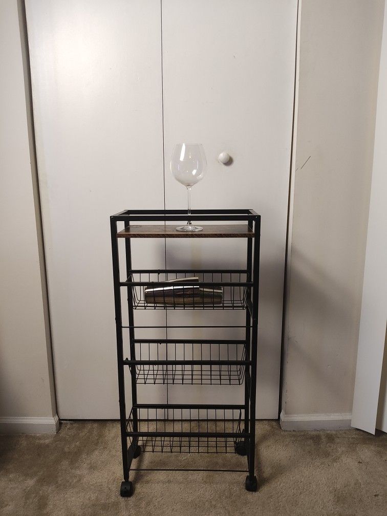 Bar Cart with Wine Glass & Shaker for Cocktails 