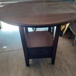 Wood Pub Table With Draw And Collapsible Sides With 2 Chairs