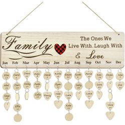 Brand New Wooden Family Birthday Reminder Calendar Board with 100 Wooden Tags
