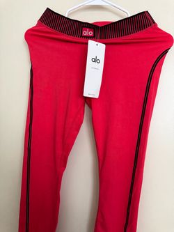 Alo Yoga Red Leggings with Black Stripe Detail