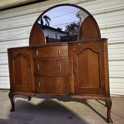 Victorian Style Walnut Wood Dresser With Mirror 