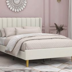 Cute White Suede Full Size Bed Frame