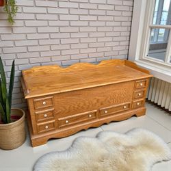 Golden Oak Cedar-Lined Storage Chest with Faux Drawer Fronts