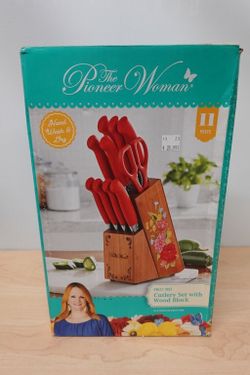 11 Pc The Pioneer Woman Sweet Rose Stainless Steel Knife Block Set – Red