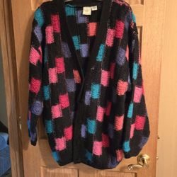 VINTAGE 1980s Color square pattern chunky knit sweater