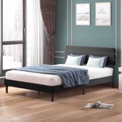 Sale!Brand new King size Bed Frame with Velvet Tufted Headboard (Dark Grey/Light Grey)