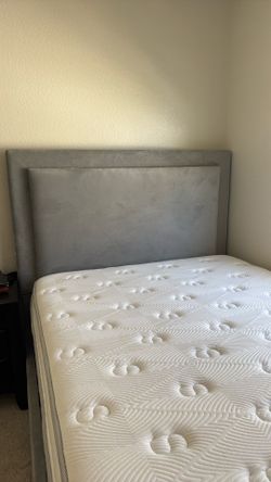 Light gray velvet led bed frame full size