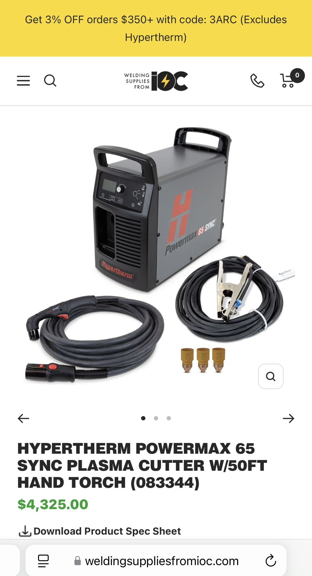 HYPERTHERM POWERMAX 65 SYNC PLASMA CUTTER