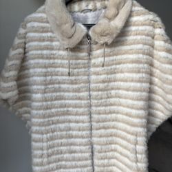 Saks Fifth Avenue Real Fur Mink Cape Jacket Zip Up Poncho Style Size EUR 42 US Medium 