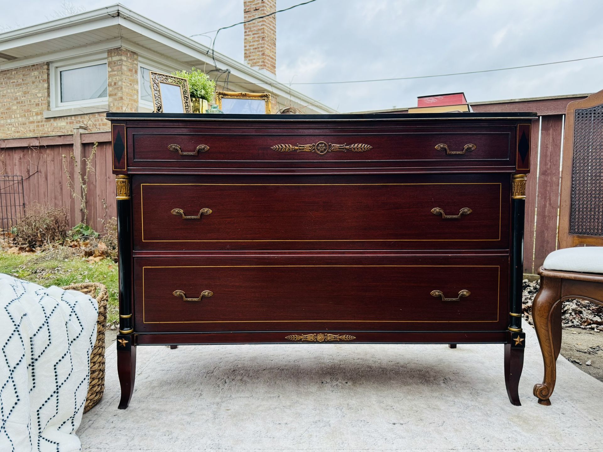 Antique Rway French Empire Neoclassical Style Mahogany 3 Drawer Dresser