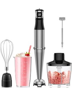 Immersion Blender Handheld 1100W Corded 5 in 1 Hand Blender with Trigger Control Speed, Whisk, Milk Frother Attachments for Soup, Smoothie, Puree