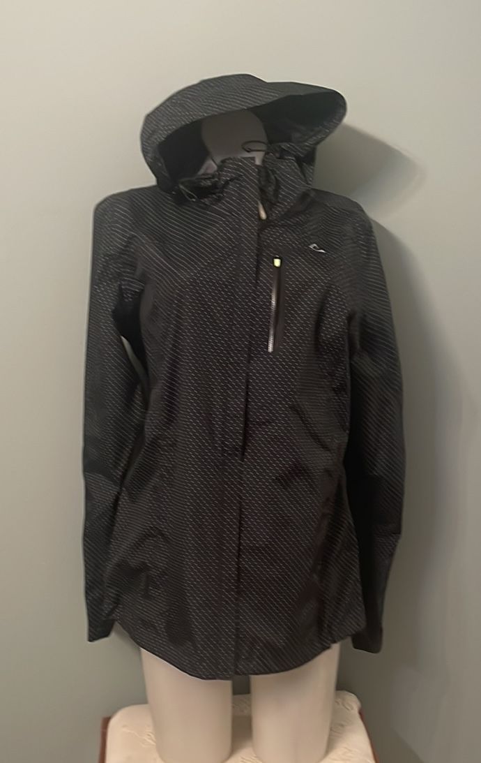 Paradox black with green dot rain jacket with hood