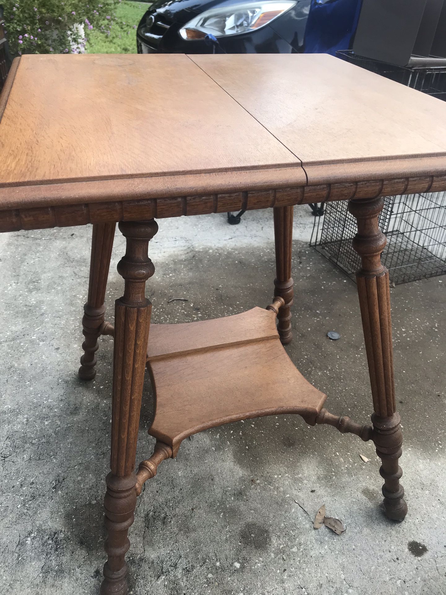 Table- oak, square, small, antique