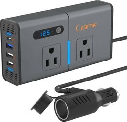 new 200W Car Power Inverter Newly Car Plug Adapter Outlet Charger DC 12V to 110V Car Inverter with 1.2A&2.4A USB, 1 QC3.0 USB and 1 Type C Ports Black