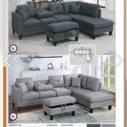 Sectional sofa new in box / charcoal/ light gray