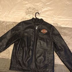 Guess Leather Coat with Harley Davidson patches