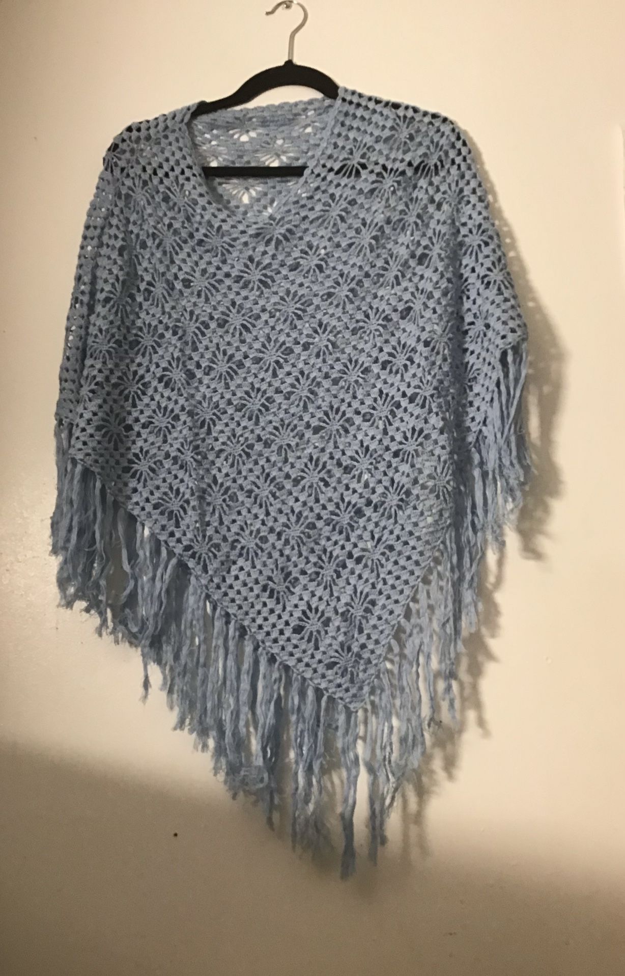 Women’s Baby Blue Hand Knitted Shawl/Poncho Theme