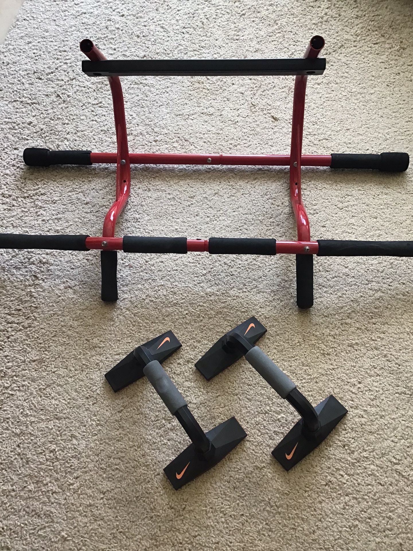 Elevated Doorway Pull Up Bar and Nike Push Up Bars for Exercise Fitness Workout