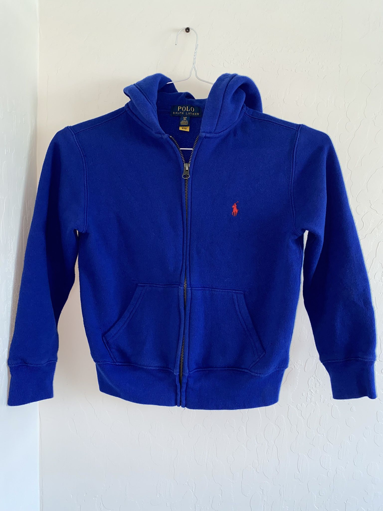 Polo Ralph Lauren Boys Hoodie Blue Sz 8 Full Zip Sweatshirt Pony Logo Youth Kids