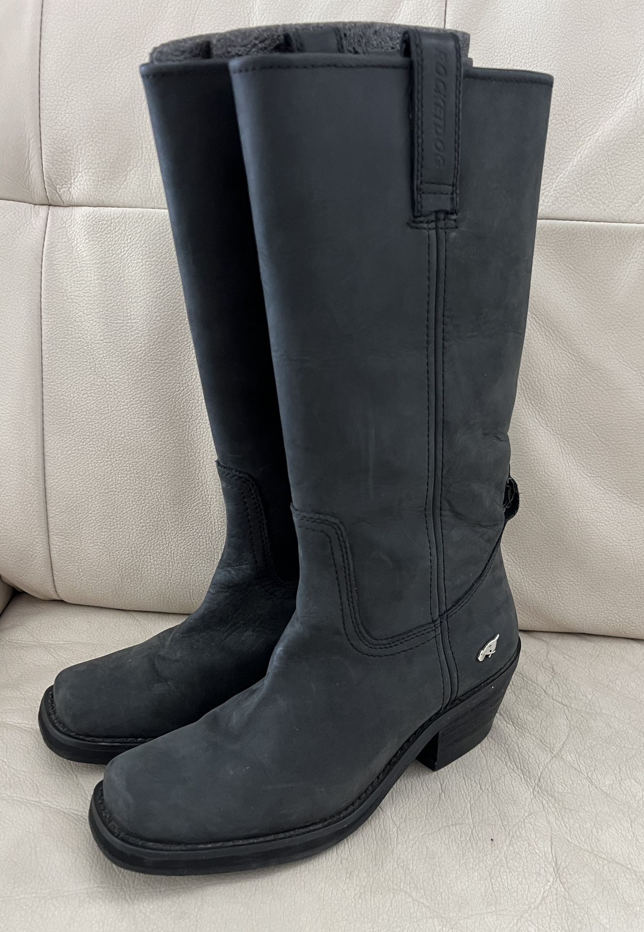Women's 6 size Cowboy Boots Leather Black Grey Rocket Dog Western Biker
