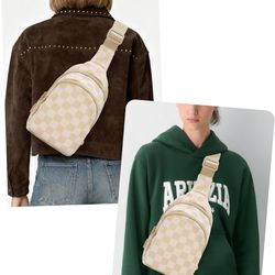 Sling Bag for Women, Water Resistant Nylon Crossbody Chest Bags with Adjustable Shoulder Strap for Travel Hiking,Milk Tea ( please follow my page all 