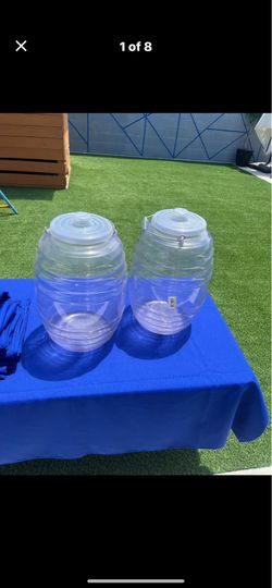 5gal vitrioeros and royal blue table cloths(see description for price details)
