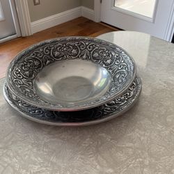Wilton Armetale Pewter William And Mary Serving Bowl And Platter Set