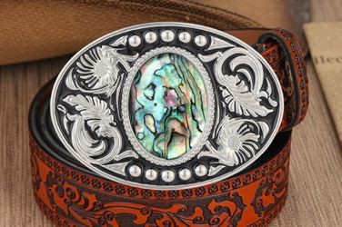 New abalone irradesent western floral belt buckle SHIPPING Is AVAILABLE
