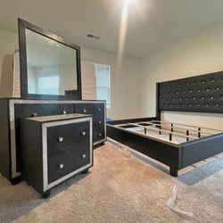 Black Diamond Tufted Upholstered Bedazzled King & Queen Size Bedroom Set $975!!