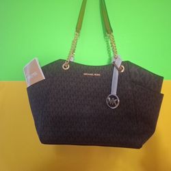 MICHAEL KORS JET SET TRAVEL LARGE SHOULDER CHAIN TOTE BAG MK BROWN