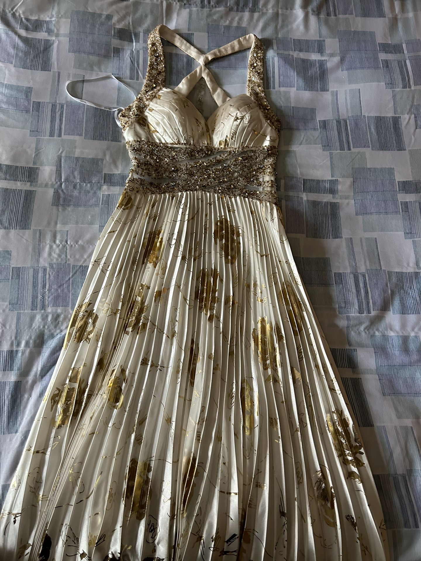 White & Gold Sequin Formal Dress 