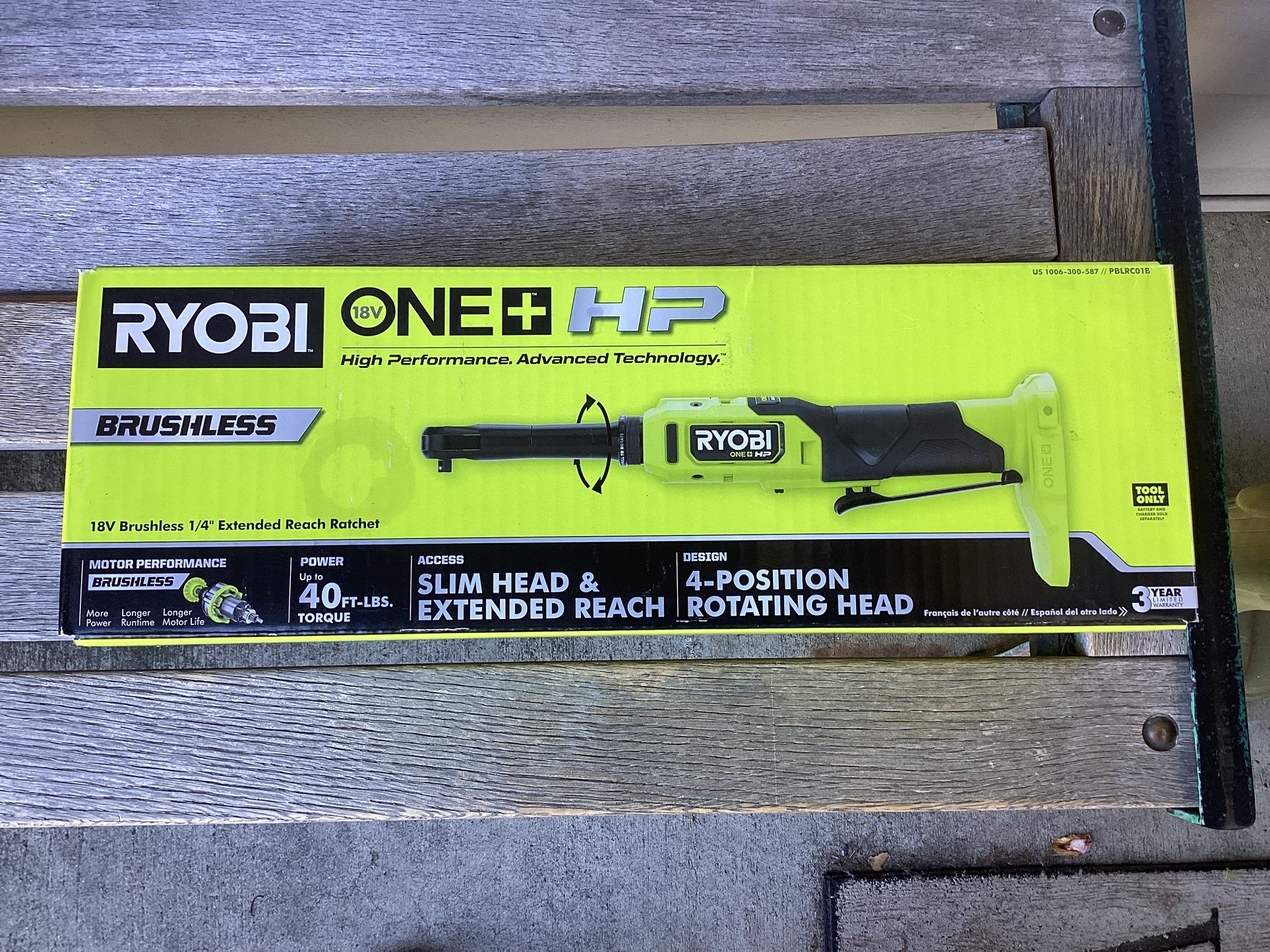 Ryobi ONE+ HP 18V Brushless Cordless 1/4” Extended Reach Ratchet. Brand NEW. Tool Only.