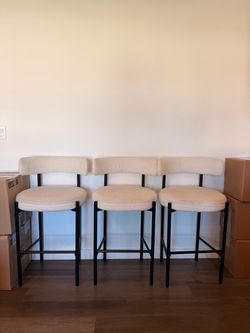 Set of 3 Boucle Counter Stools with Black Metal Frame
