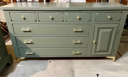 Green Dresser + Nightstands with Gold Hardware
