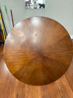 Round Wood Dining Table with Sunburst Top