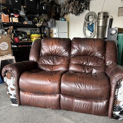 Real Cowhide And Leather Reclining Love Seat