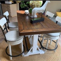 Farmhouse Style Brown/White Counter Height Dining Table And 4 Barstools🍻 Kitchen/Dining Room Set💥On Display🏠Fastest 🚚