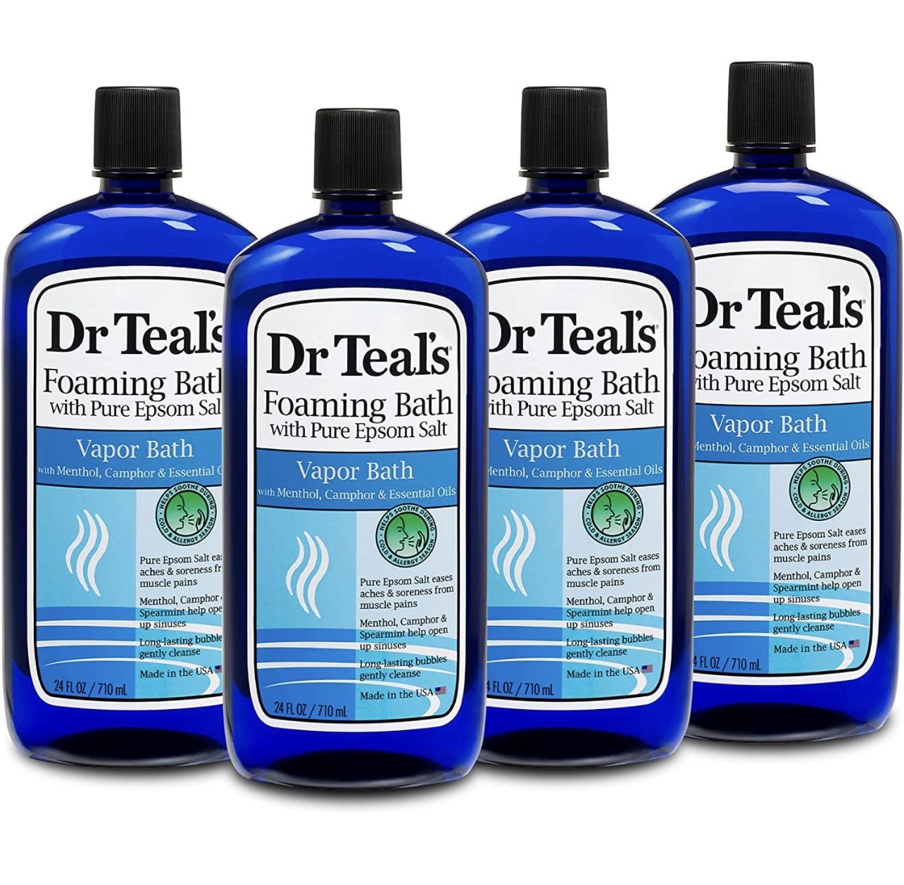 Dr Teal's Foaming Bath with Pure Epsom Salt, Vapor Bath, 24 fl oz (Pack of 4)